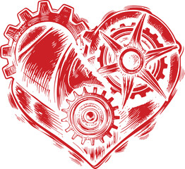 Red heart vector with floral ornament for Valentine decoration and retro design illustration