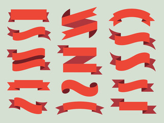 Collection of red ribbons and banners vector illustration scalable eps silhouette vector illustration white background