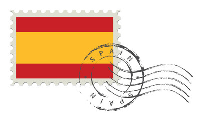 Postage stamp Spain. Rubber postal stamp. Vintage vector illustration in grunge style.