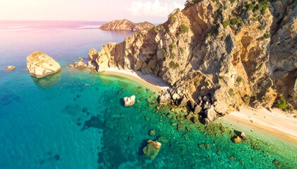 Stunning coastal scenery, turquoise water, rocky shore