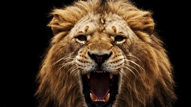 roaring lion portrait on black background