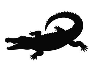 Obraz premium Silhouette of a fearsome alligator with its mouth open showing sharp teeth in a dynamic pose