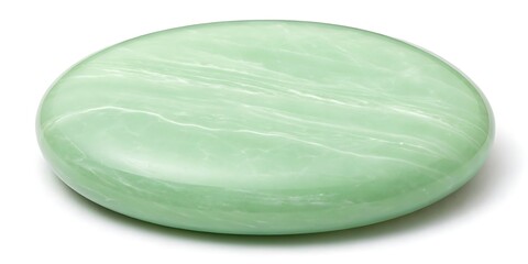 Smooth Oval Green Jade Stone with mockup White Veins Isolated on a White Background polished