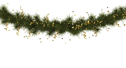 Elegant christmas fir garland with gold decorations