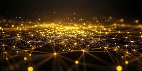 Fototapeta premium Abstract Golden Network Design with Interconnected Nodes and Edges, Vibrant Colors, Modern Style