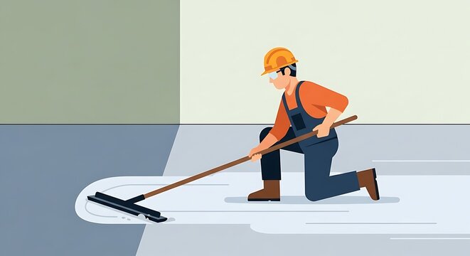 Construction Worker Applying Concrete Floor Finish - Powered by Adobe