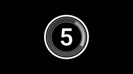 10 Second Countdown Timer with Digital White Numbers and Progress Bar on Black Background - Motion Graphic Animation