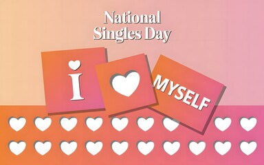 National singles day celebration with i love myself theme and hearts