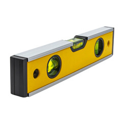 Realistic product shot of a spirit level tool, isolated on white background 