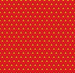 Bright red Repeating Pattern With Yellow Flame Motifs For Wallpaper, Textile and Background Design