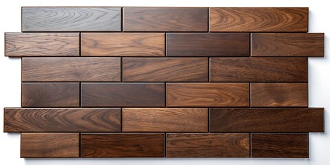 Rectangular Dark Wood Wall Tiles with Natural Grain Patterns and Varying Tones texture mockup background