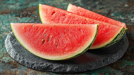 Watermelon slices on dark textured surface