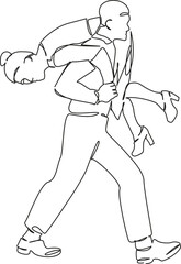 One continuous single drawing line art flat doodle shoulder, man, woman, fun, girlfriend, boyfriend, carrying. Isolated image hand draw contour on a white background, hand drawn, not AI