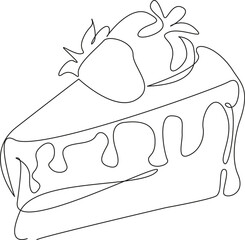 One continuous single drawing line art flat doodle strawberry, cake, piece, delicious, berry, dessert, sweet, slice. Isolated image hand draw contour on a white background, hand drawn, not AI