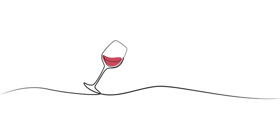 One continuous line of hand-drawn glasses of wine cheering isolated on a white background.