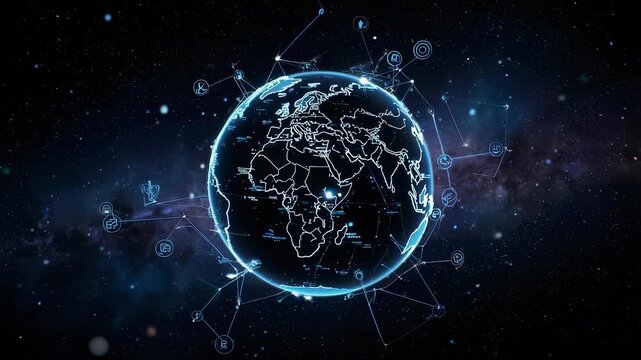 Global network with digital overlay on a globe - Powered by Adobe