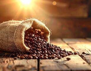 Ziarna kawy wysypujące się z jutowego worka