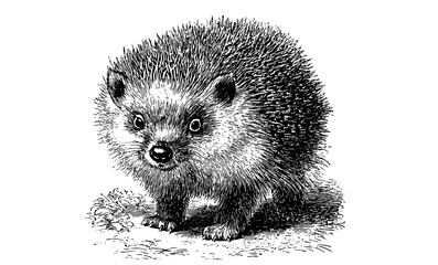 a black and white drawing of a cute hedgehoganimal, drawing, hedgehog, illustration, stand 