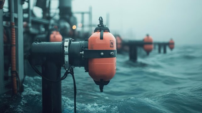High-tech oceanographic equipment deployed on a research vessel in misty marine environment - Powered by Adobe