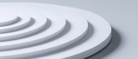 Obraz premium Calm abstract background with white minimalist ripple pattern. Concentric circles and steps create serene wave shape, expressing harmony and order in simple design