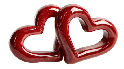 Sparkling Red Hearts Intertwined on a Black Background