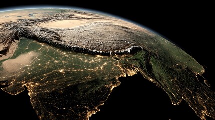 Nighttime view of the Indian subcontinent from space.