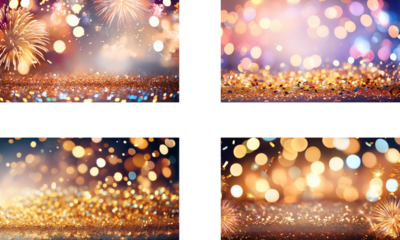 Festliche Collage mit Bokeh-Hintergründen und goldenen Punkten – Weihnachten, Silvester & Party