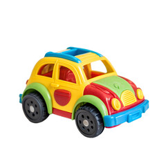 Colorful plastic toy car isolated on transparent background, a fun and engaging playtime for young children
