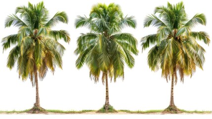 Obraz premium Lush tropical palm trees isolated on white background showing vibrant green fronds and textured trunks for nature and travel themes