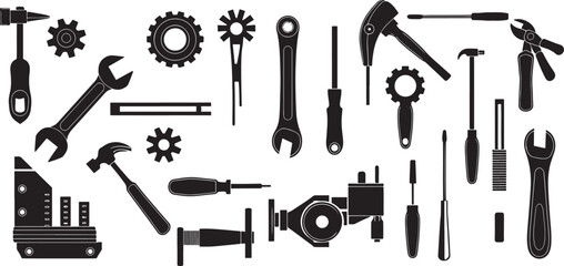 Tool icon, Repair tools vector, Hardware tool silhouette, Wrench artwork design, Construction tool clipart, Workshop tool illustration, Carpenter tool logo, Spanner tool graphic, Mechanic tool drawing