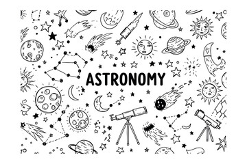 Exploring astronomy celestial wonders through telescopes outdoor space illustrative educational perspective. Vector illustration