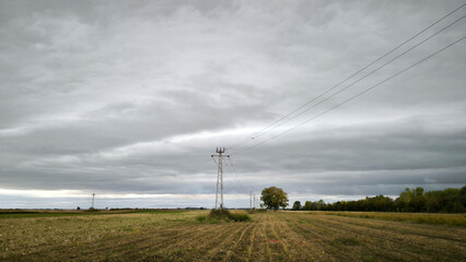 stormy clouds above harvested fields in Vojvodina