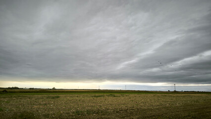 stormy clouds above harvested fields in Vojvodina