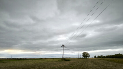 stormy clouds above harvested fields in Vojvodina
