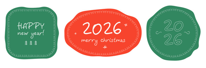 2026 bubble tags. Set of christmas badge. Vector illustration