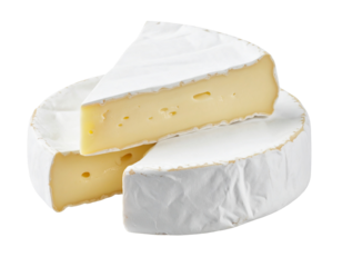 Round wheel brie cheese and wedges isolated on transparent