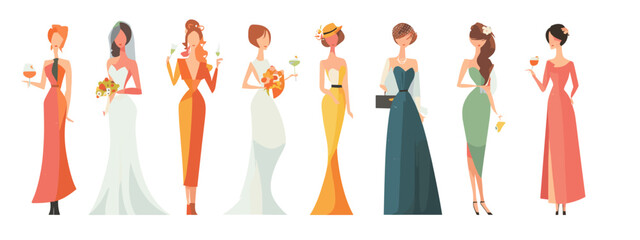 Stylish women in elegant dresses collection