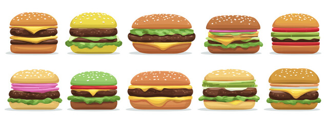 Colorful cartoon hamburgers collection
