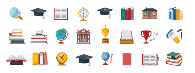 Collection of educational icons for academic themes