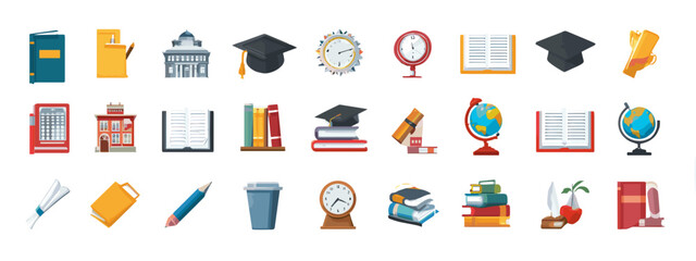 Collection of educational icons for learning and teaching