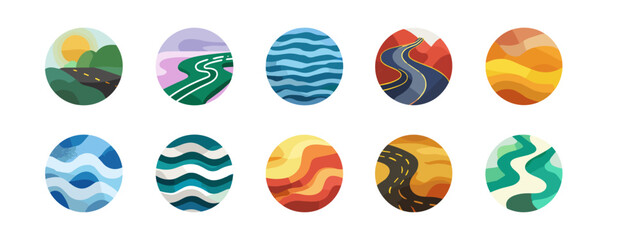 Colorful landscape icons collection