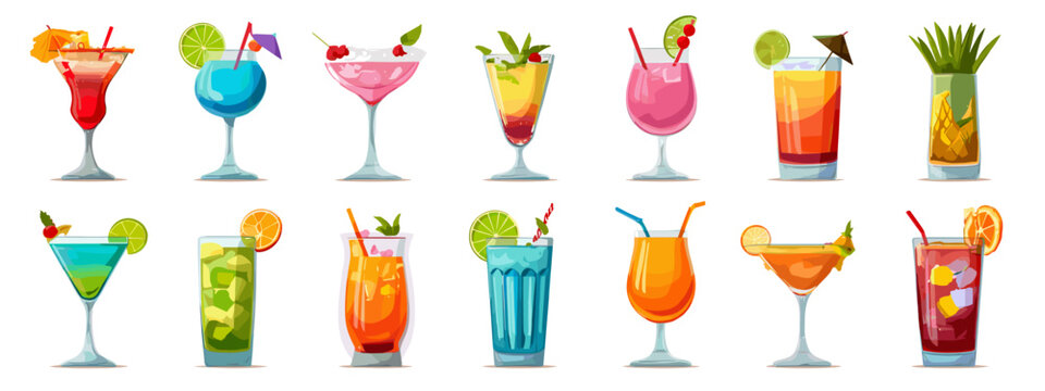 Colorful assortment of cocktails and drinks
