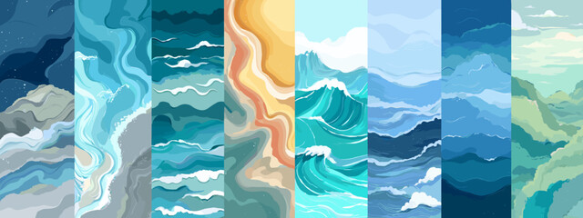 Abstract ocean wave illustrations series