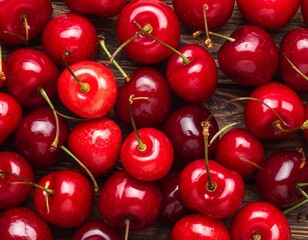 Fresh cherries on a dark wooden surface