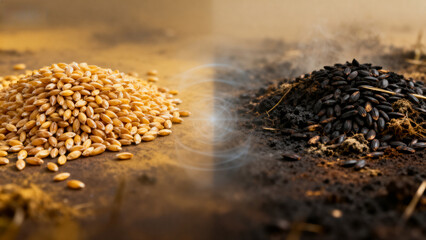 Comparison of golden and charred grains on soil surface