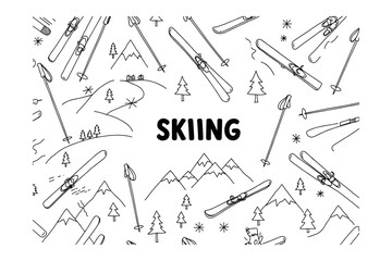 Obraz premium Skiing adventure mountain resort winter wonderland aerial view fun and excitement. Vector illustration