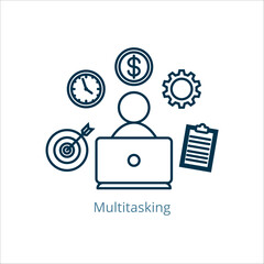 multitasking icon vector illustration, simple line element Multitasking with editable stroke, Multitasking simple icon, Multitasking icon line style vector image