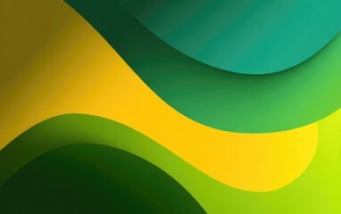 Abstract background with overlapping wavy shapes of vibrant yellow, green, and teal colors