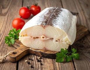 Fish fillet on wooden board