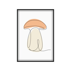 One line art mushrooms. Boletus and fly agaric mushroom. Single line art. Nature illustration for design